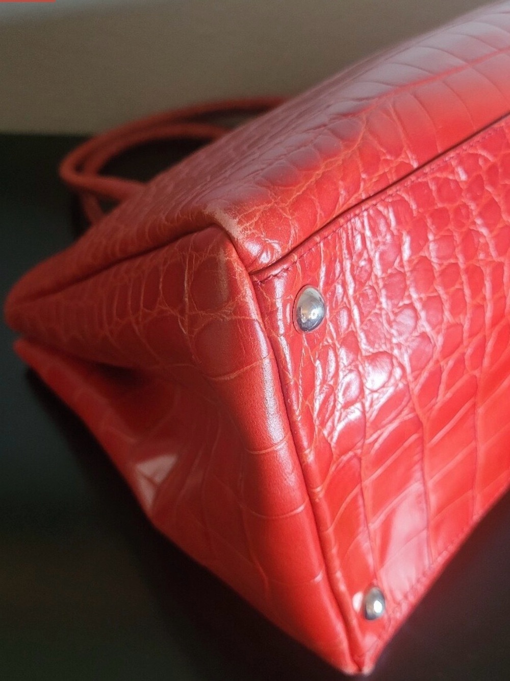 Y2K Furla Red-Orange Croc-Embossed Leather Tote Bag🔥 - Picture 10 of 13